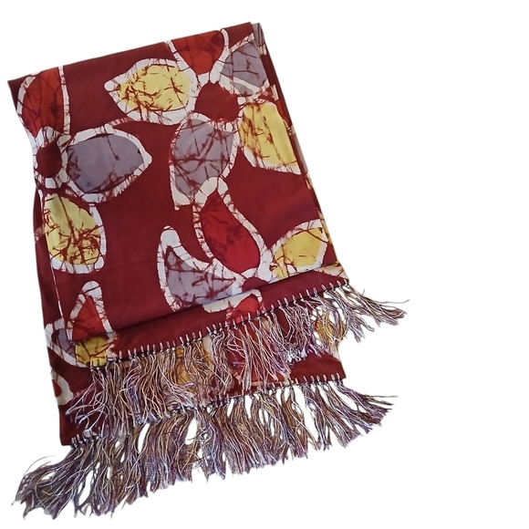 Vintage Aviator Scarf Fringe Tassel Tie Dye Batik Boho Floral 10" x 50" - Picture 1 of 14